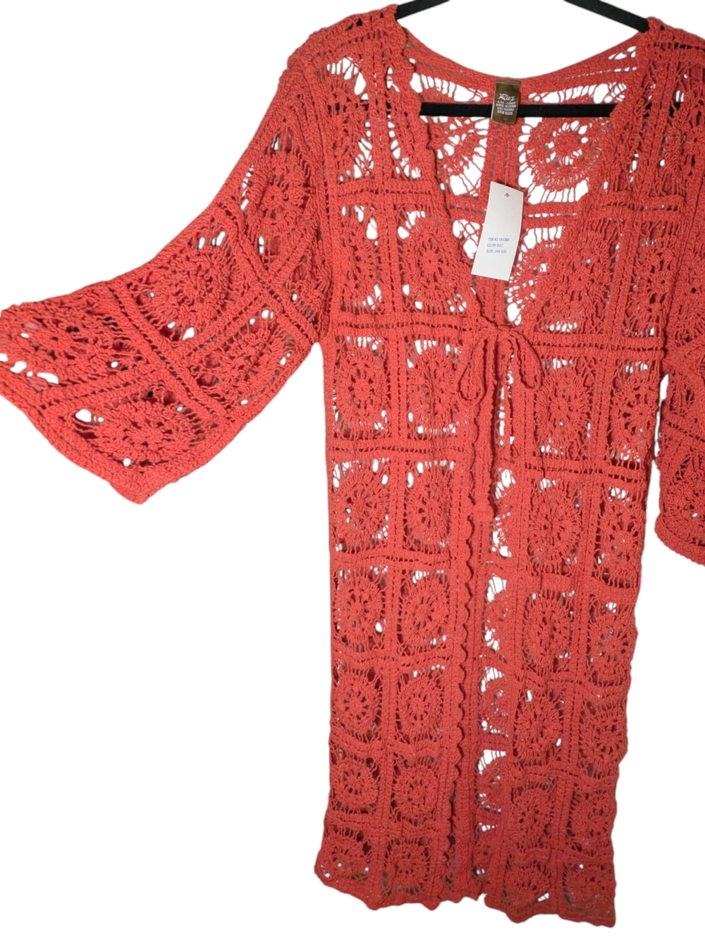 Raj Rust Crochet Granny Square Duster Cardigan OS To XL NWT - Picture 2 of 6